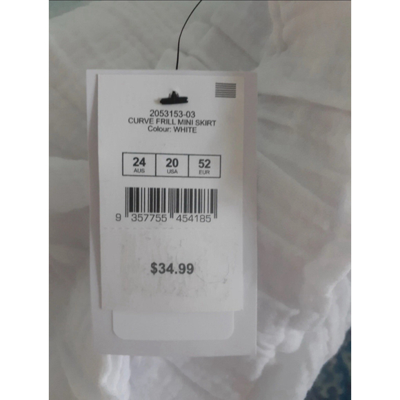 Cotton On Curve Frill White Mini Skirt• Cotton Gauze •plus sz 20• New W/tags - Picture 7 of 7